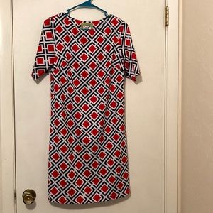 Red and navy graphic print Elizabeth McKay dress